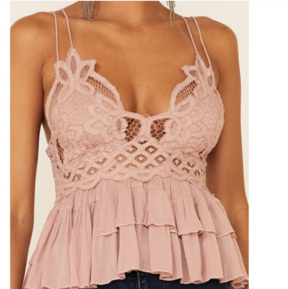 Free People Intimately Mauve Pink Adella Crochet Cami Top NWT